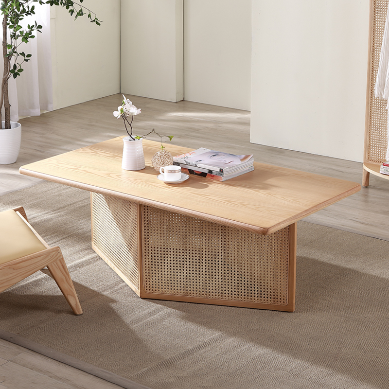 北欧实木藤编简约现代风阳台茶几