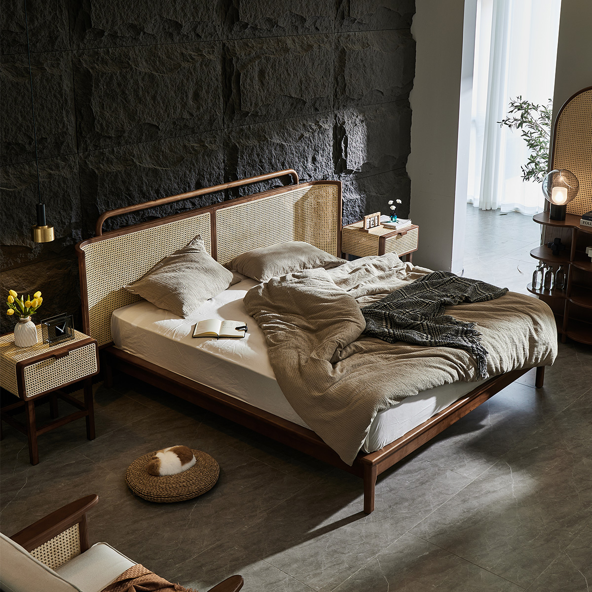 北欧轻奢藤床1.8米卧室大床