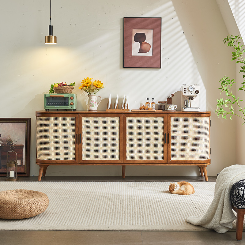 藤编匠师实木四门藤编柜