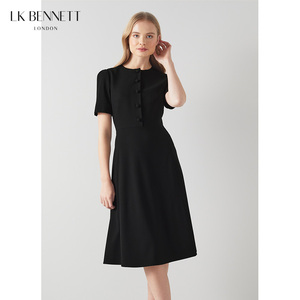 【明星同款】LK BENNETT黑色连衣裙女春短袖收腰a字通勤小礼服裙