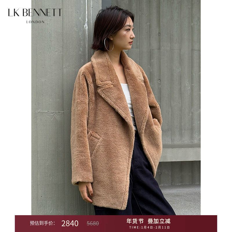 LK BENNETT棕色大衣外套2025冬季新100%绵羊毛翻领宽松简约高级感