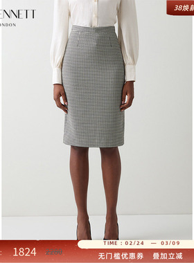 【新闻女王同款】LK BENNETT灰色千鸟格2025年半身裙秋冬职场通勤