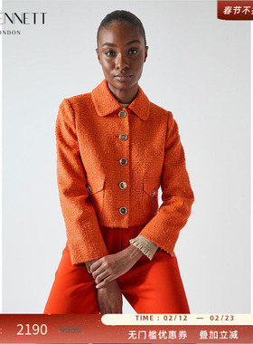 LK BENNETT橙色小香风外套女2025年春新款气质通勤口袋设计短上衣