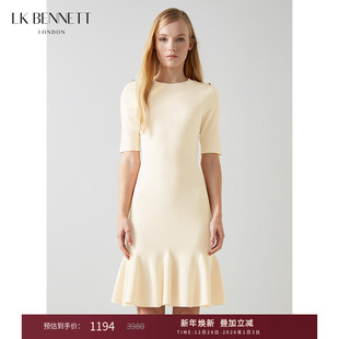 毛衣裙短裙小个子 修身 lkbennett米白色针织连衣裙女新款 法式