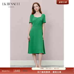 中长款 方领小礼裙简约高级短袖 BENNETT绿色连衣裙夏新款