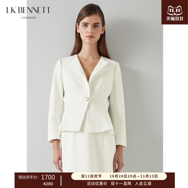 LK BENNETT白色西装外套女新款春季v领一粒扣职场通勤短款西服