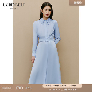 LK BENNETT浅蓝色女士连衣裙新款春季长袖收腰衬衫裙法式长裙