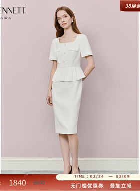 LK BENNETT白色正装连衣裙2025年夏新款假两件法式复古优雅中长款