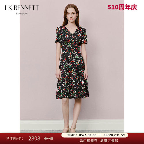 夏季法式复古黑色碎花连衣裙
