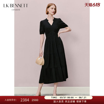 【朱珠同款】LK BENNETT深蓝纯棉法式连衣裙女短袖花边领