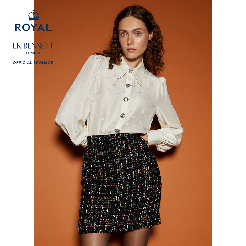 【赛马会】lkbennett米白色法式翻领上衣精致钻扣衬衫100%桑蚕丝