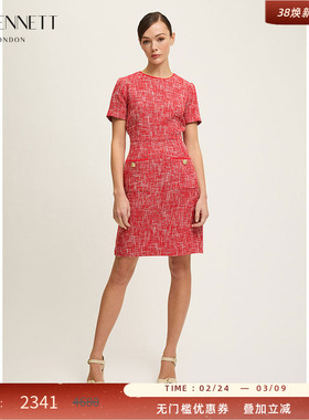 LK BENNETT红色小香风连衣裙女2025年春新款收腰气质粗花呢短裙