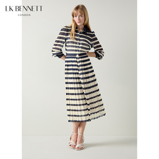 lkbennett蓝白条纹polo领连衣裙女2024年秋新款 通勤长袖 衬衫 式
