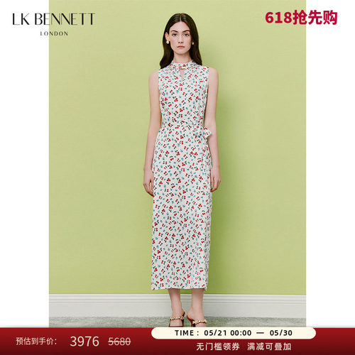 LK清新无袖碎花长裙桑蚕丝混纺