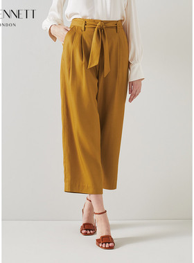 LK BENNETT姜黄色阔腿裤女秋 新款高腰垂坠感宽松九分裤西裤