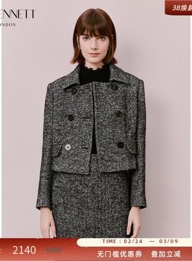 LK BENNETT灰色小香风短外套女2025年新款鱼骨纹老钱风高级感外套