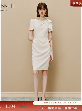 LK BENNETT白色连衣裙新款简约大方法式职业通勤连衣裙