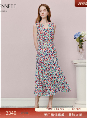 LK BENNETT法式印花连衣裙2025年夏新款V领收腰复古优雅长款