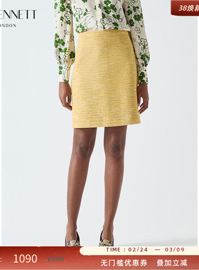 LK BENNETT黄色小香风半裙2025年春夏新款经典A字高腰短款百搭
