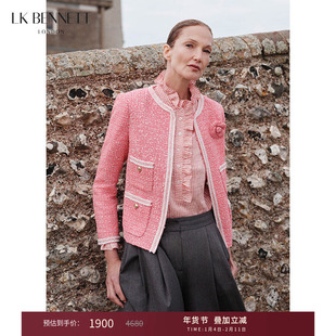 LK BENNETT桃红色小香风外套冬经典双排口袋设计短款上衣