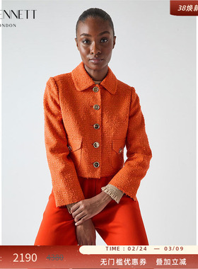LK BENNETT橙色小香风外套女2025年春新款气质通勤口袋设计短上衣