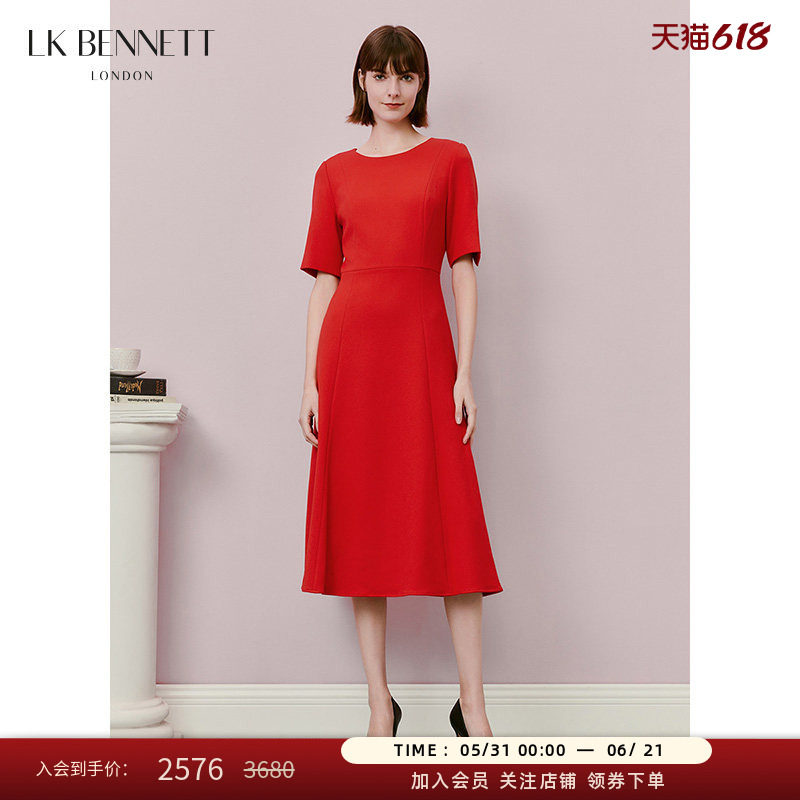 【杨紫同款】LK BENNETT红色连衣裙女春夏中袖收腰简约礼服裙