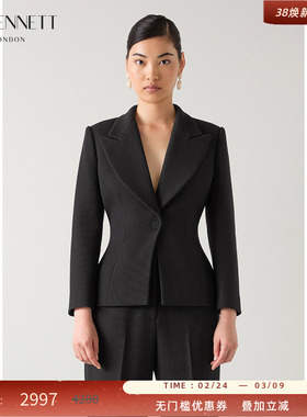 LK BENNETT黑色西装外套女2025年秋新款通勤气质一粒扣收腰设计