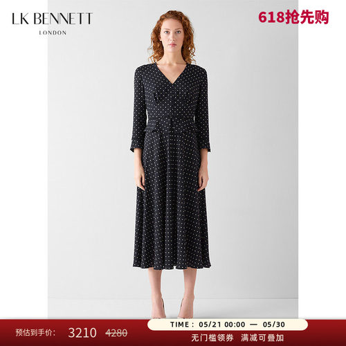 LKBENNETT深蓝波点收腰连衣裙