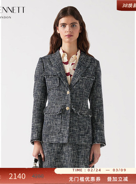 LK BENNETT深蓝色西装外套2025年春新款土耳其进口金属扣口袋设计