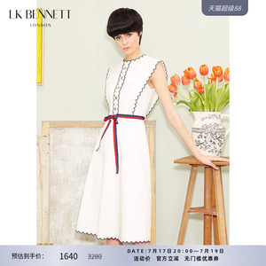 LK BENNETT白色法式连衣裙女夏无袖刺绣棉文艺感度假风长裙