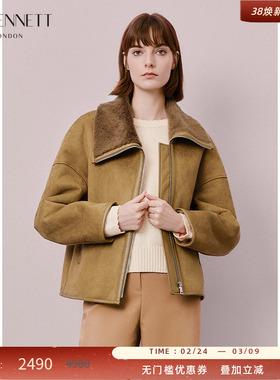 LK BENNETT驼色短外套女2025年冬新款纯色polo大翻领拉链保暖