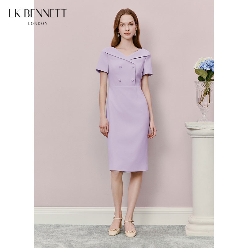 LK BENNETT紫色连衣裙翻领优雅小礼裙淑女莫兰迪色系高级感裙子