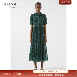 衬衫 新款 领气质优雅蛋糕裙 BENNETT深绿色波点连衣裙夏季
