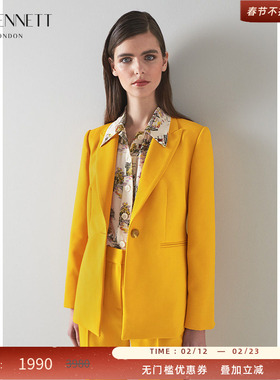 LK BENNETT新款黄色西装外套女垫肩收腰西服