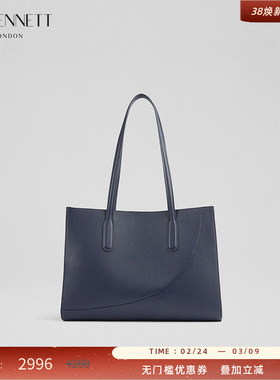 LK BENNETT深蓝色真皮单肩手提包2025年新款简约大容量通勤托特包