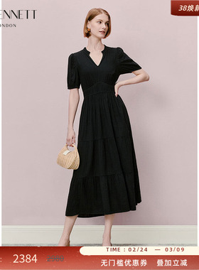 【朱珠同款】LK BENNETT深蓝纯棉法式连衣裙女2025年短袖花边领