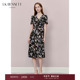 V领腰部系带法式 BENNETT黑色印花连衣裙2025年夏新款 茶歇裙