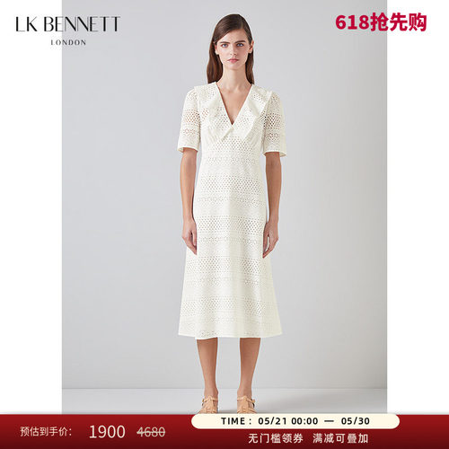 lkbennett优雅纯棉镂空连衣裙