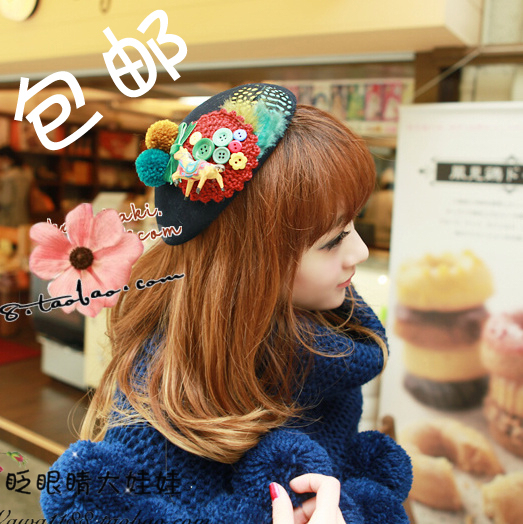 俏皮羊毛昵秋冬天圆顶毡帽