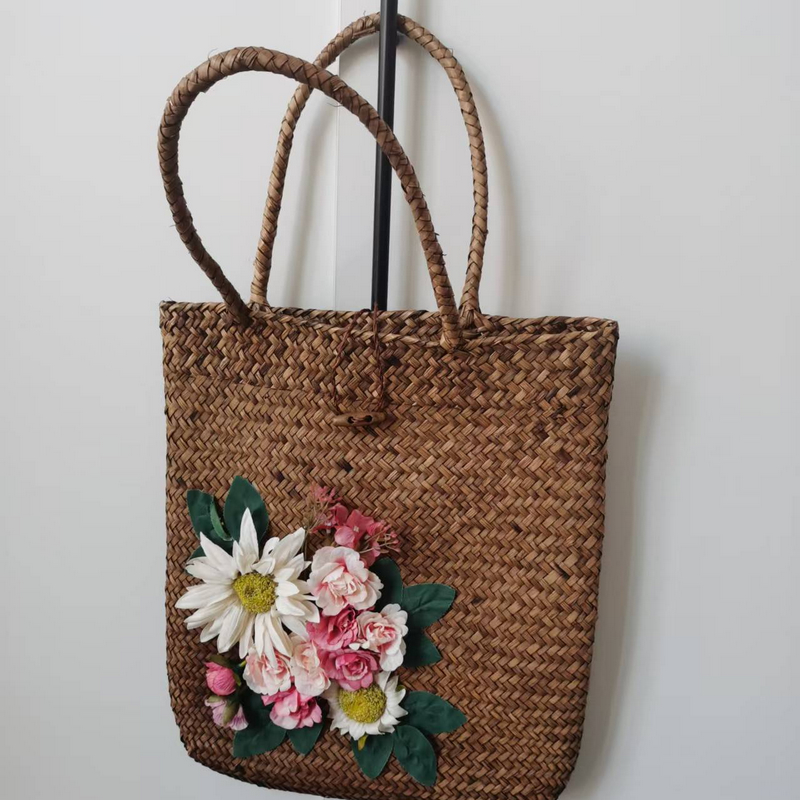夏季花朵度假草编包大容量