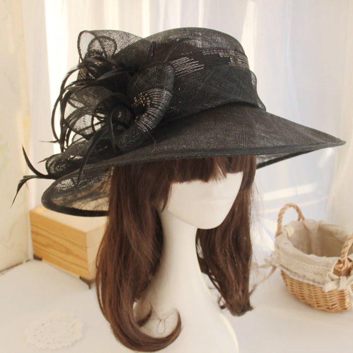 欧式风麻纱大沿宴会出游女帽