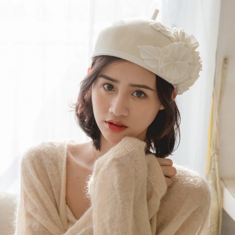 帽子女韩版复古贝雷帽秋冬毛呢帽