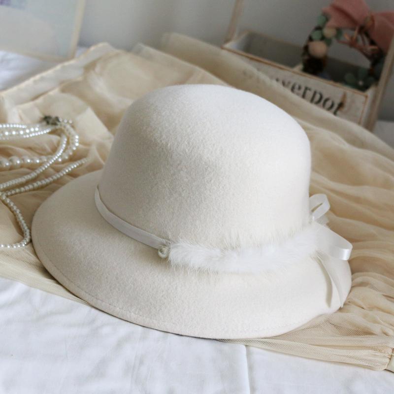 女貂毛蝴蝶结渔夫帽法式赫本时尚