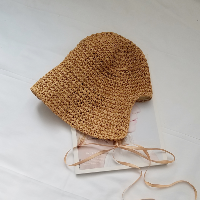 夏欧美甜美小草帽女文艺系带帽子