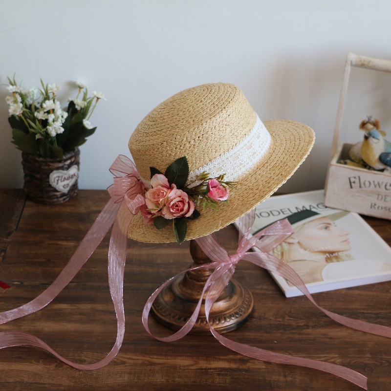 可爱飘带海边度假拉菲草遮阳防晒