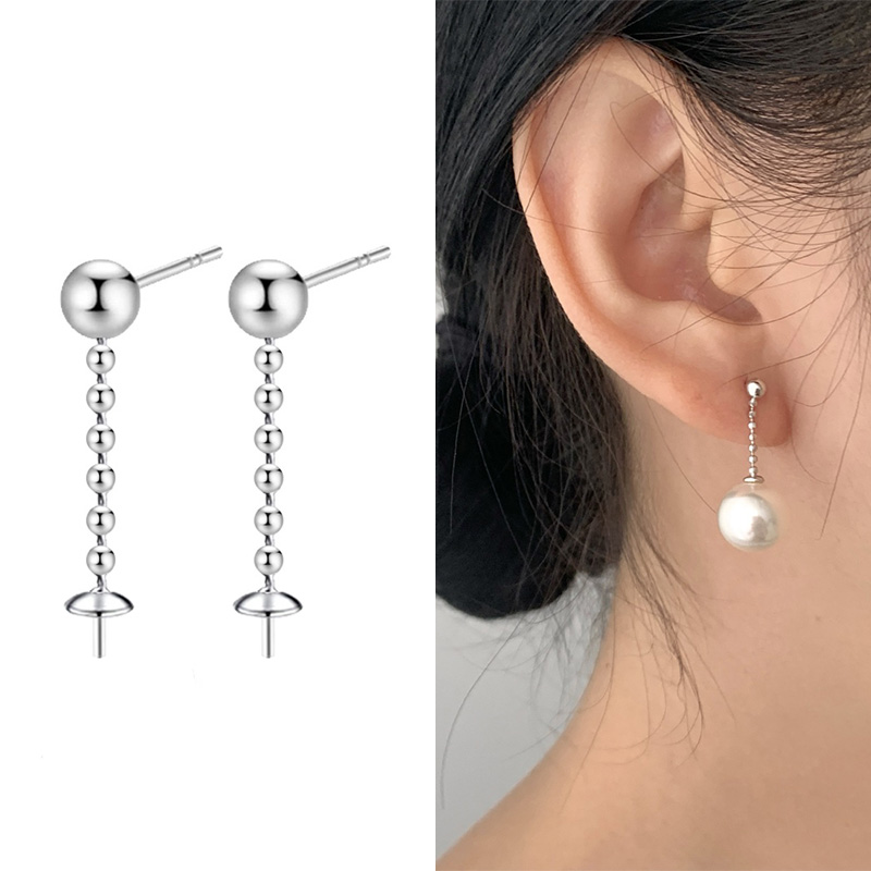 925纯银耳钉配件DIY珍珠耳环空托