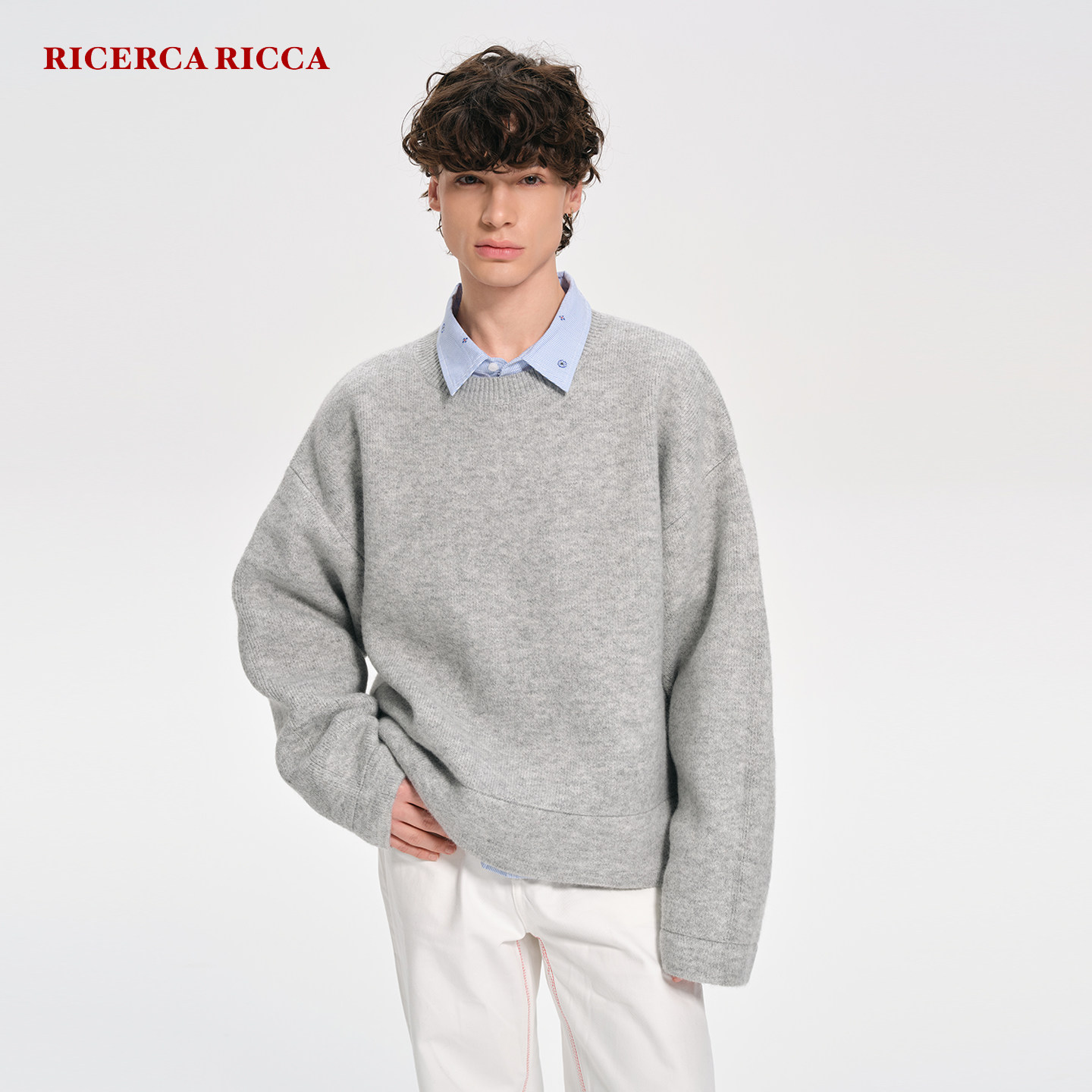 【RiRi】Ricerca Ricca 秋冬极简廓形圆领羊毛针织衫上衣男女同款