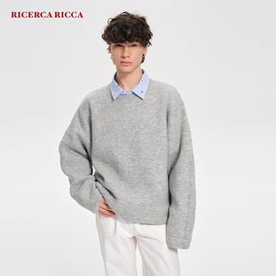 【RiRi】Ricerca Ricca 秋冬极简廓形圆领羊毛针织衫上衣男女同款