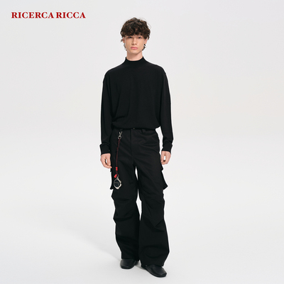 【RiRi】Ricerca Ricca 休闲立体剪裁多口袋直筒阔腿伞兵工装裤男