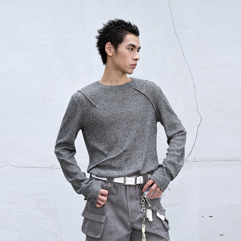 CATSSTAC 荆棘纯色打底衫长袖男cleanfit圆领T恤简约休闲内搭上衣